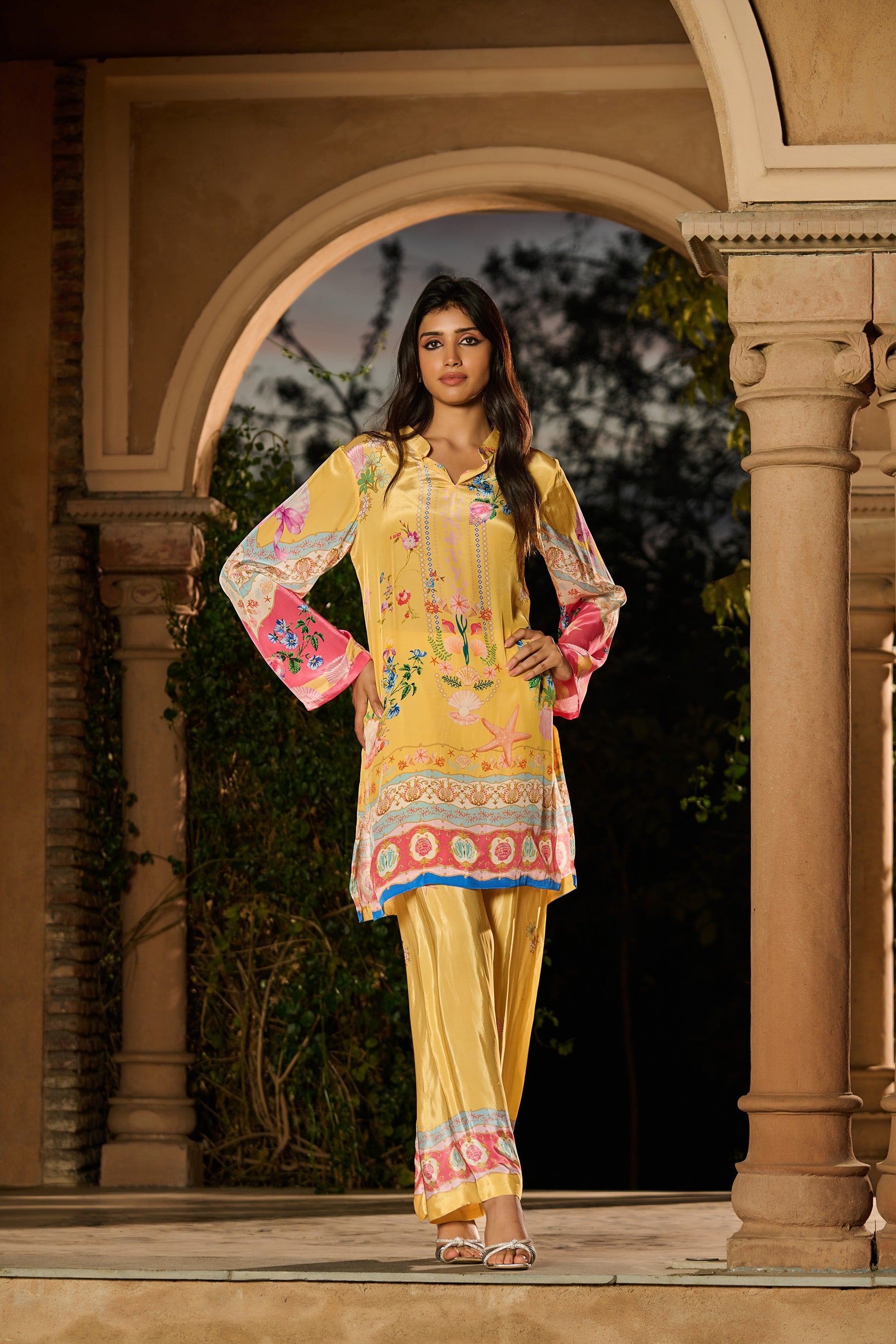 Silky Printed Co-Ord Set - Yellow