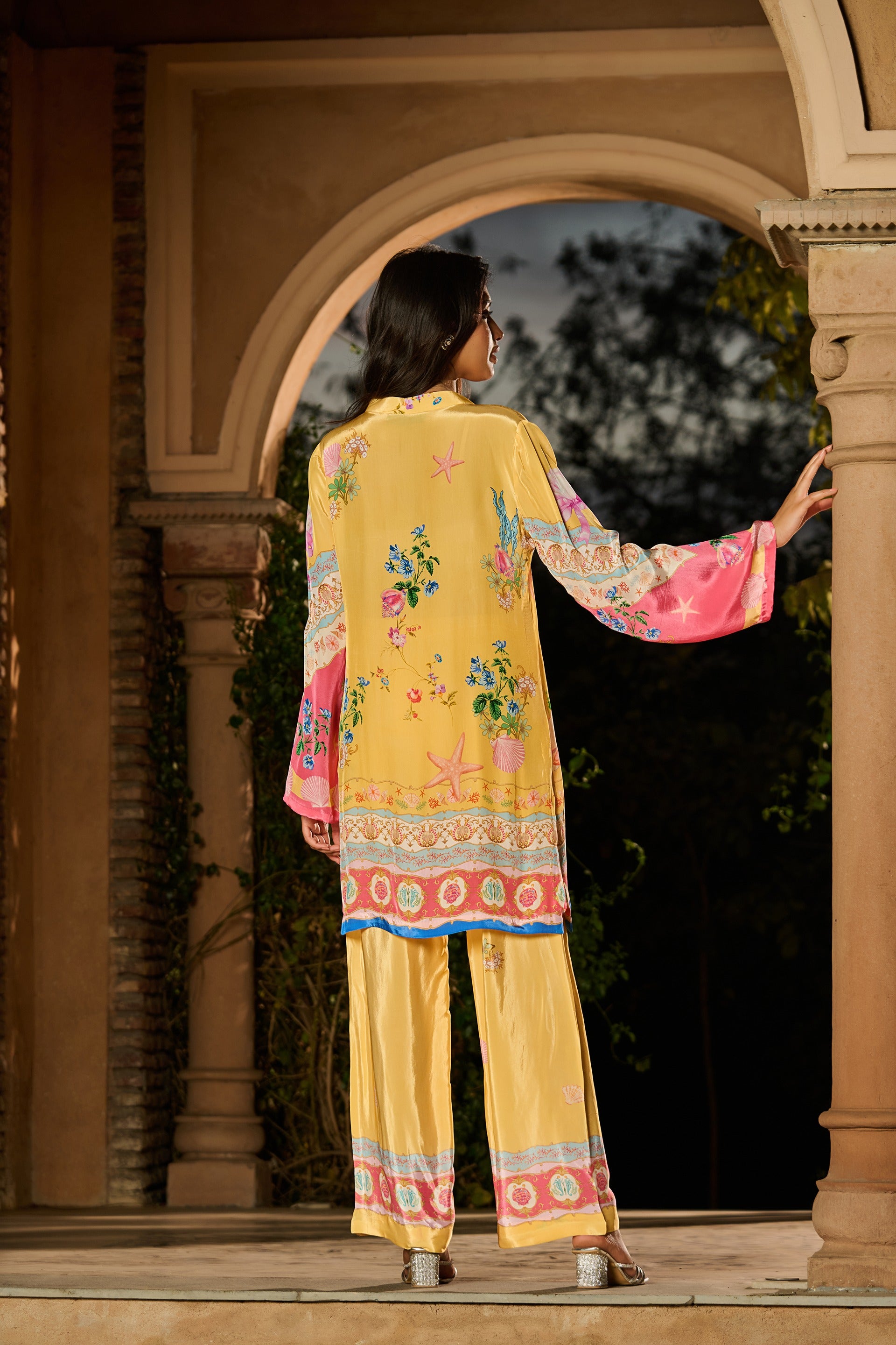 Silky Printed Co-Ord Set - Yellow