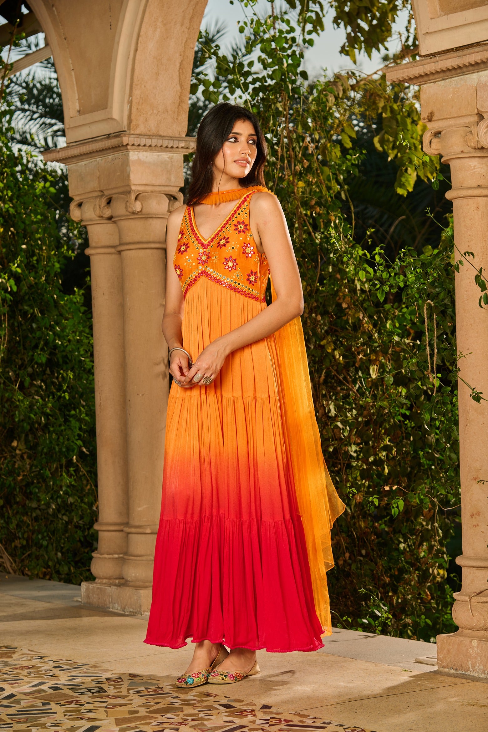 Hand Embroidered Top Ombre Anarkali