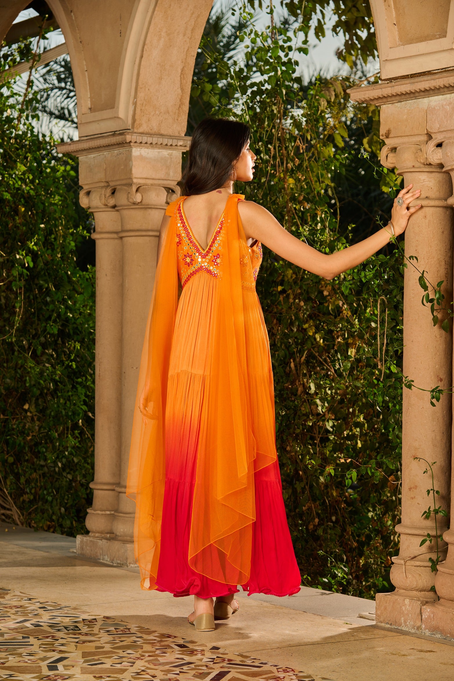 Hand Embroidered Top Ombre Anarkali