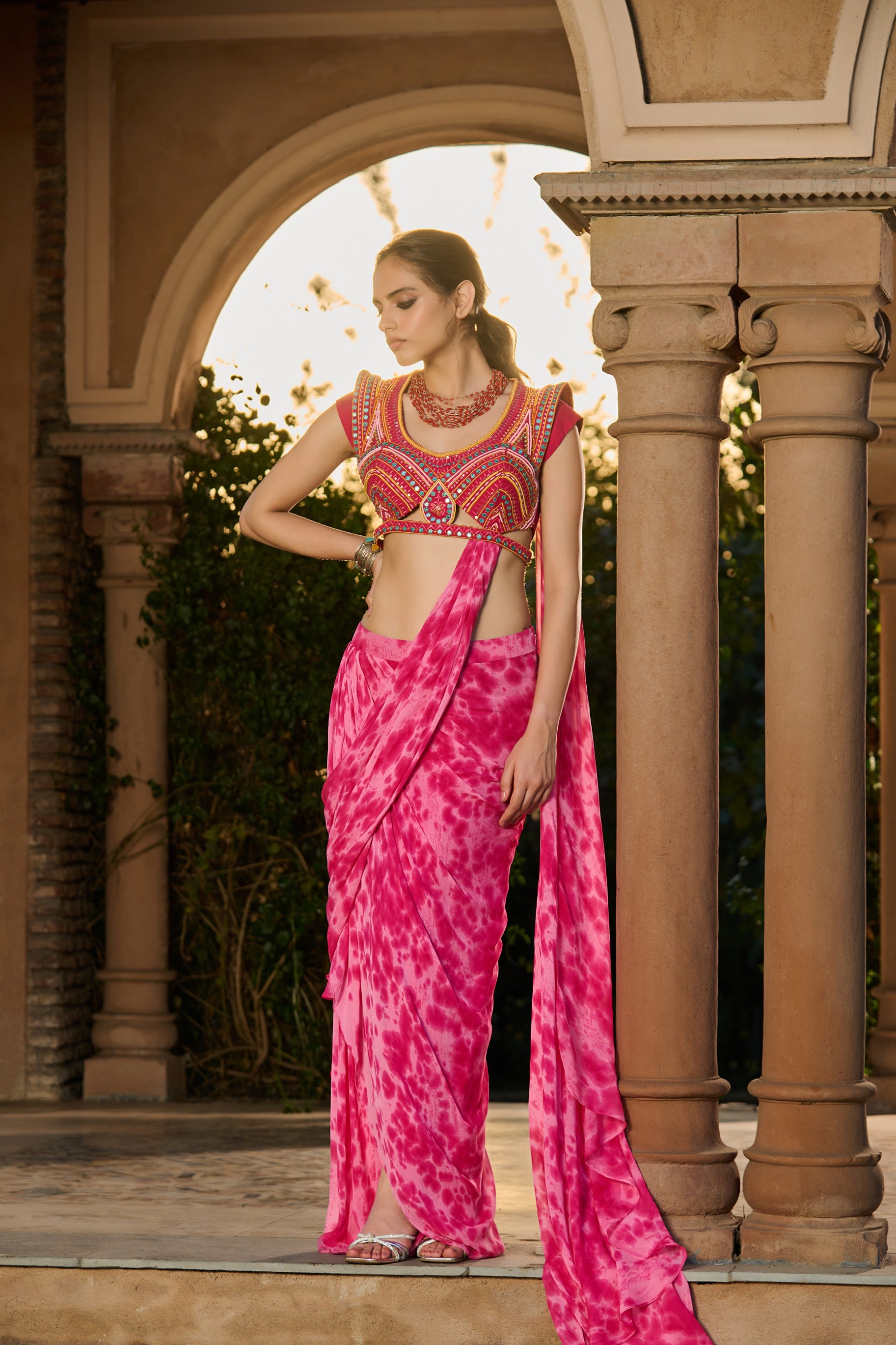 Hand Embroidred Blouse with Tie Dye Saree