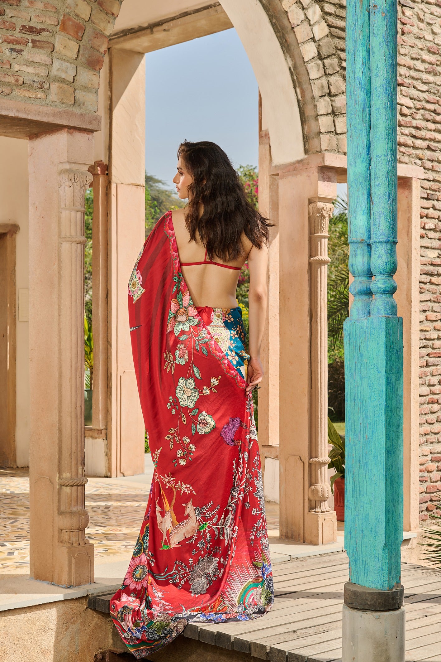Printed Saree with Bralet and Petticoat