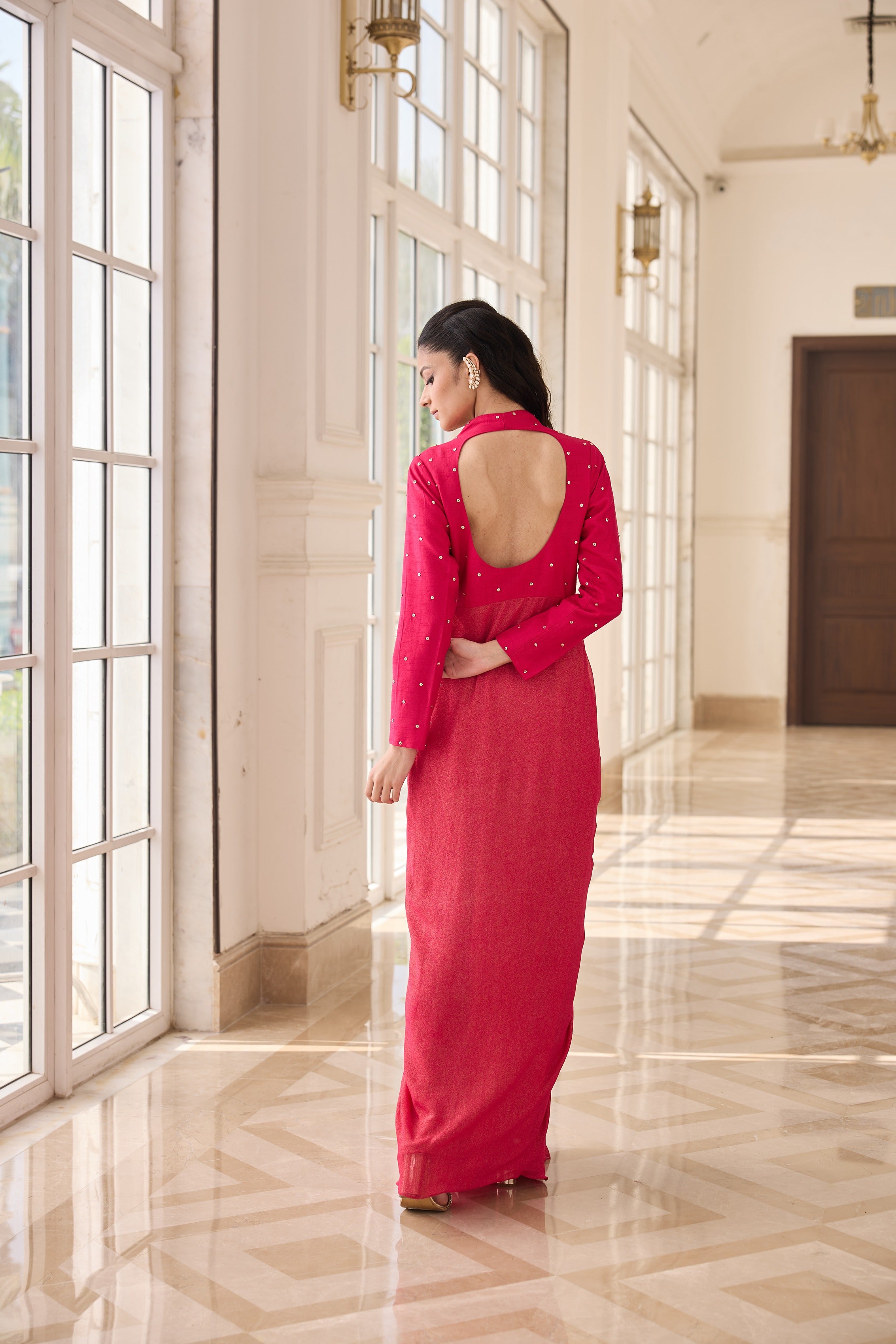 Hand-Embelished Draped Dress