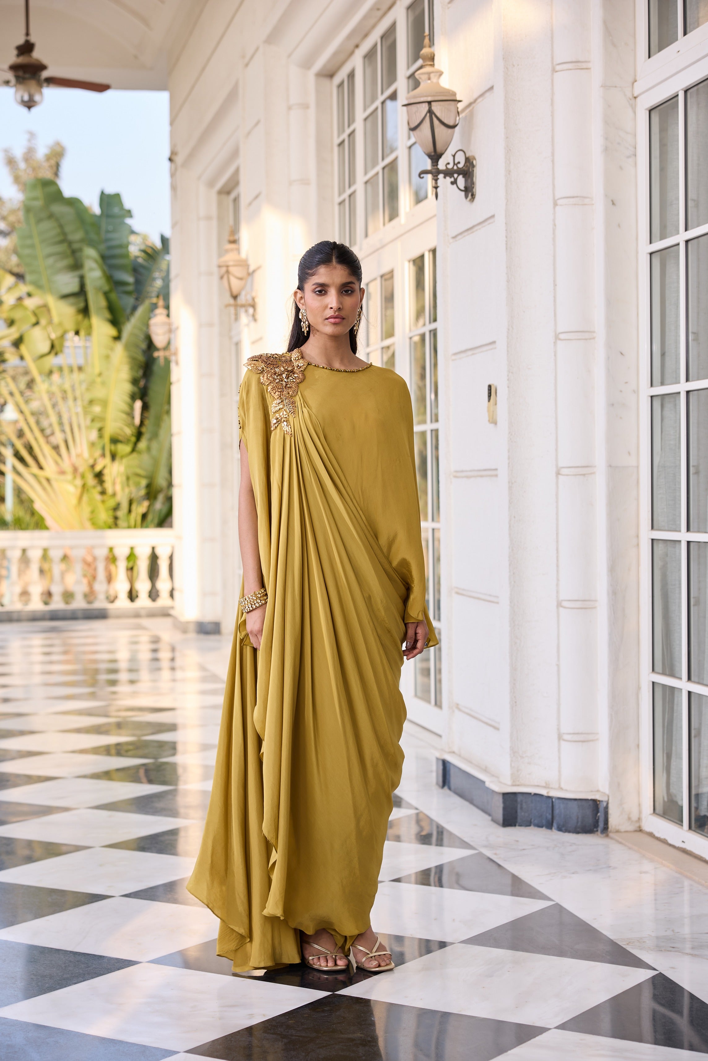 Hand-Embelished Top Co-ord set with Flowy Drape