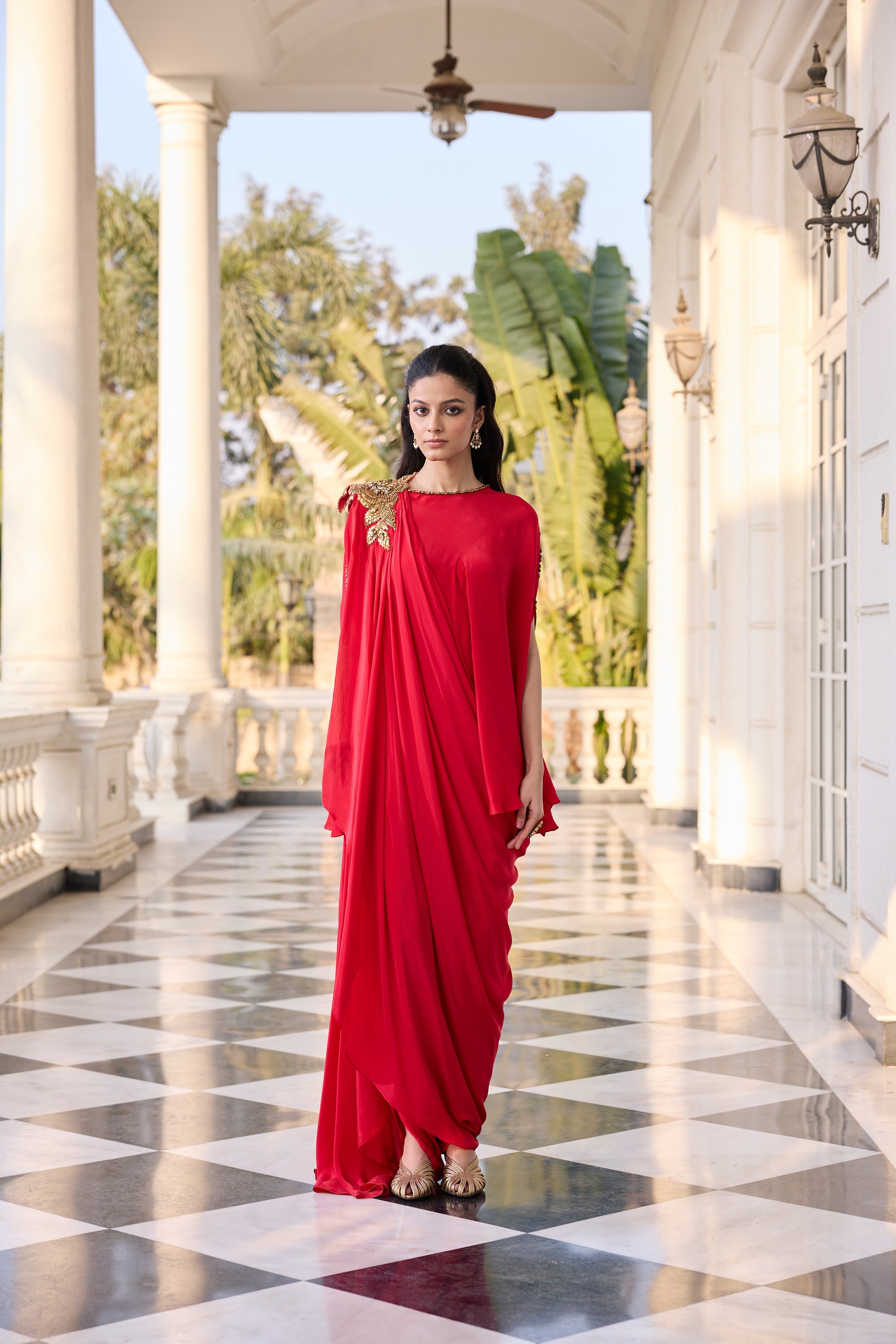 Hand-Embelished Top Co-ord set with Flowy Drape