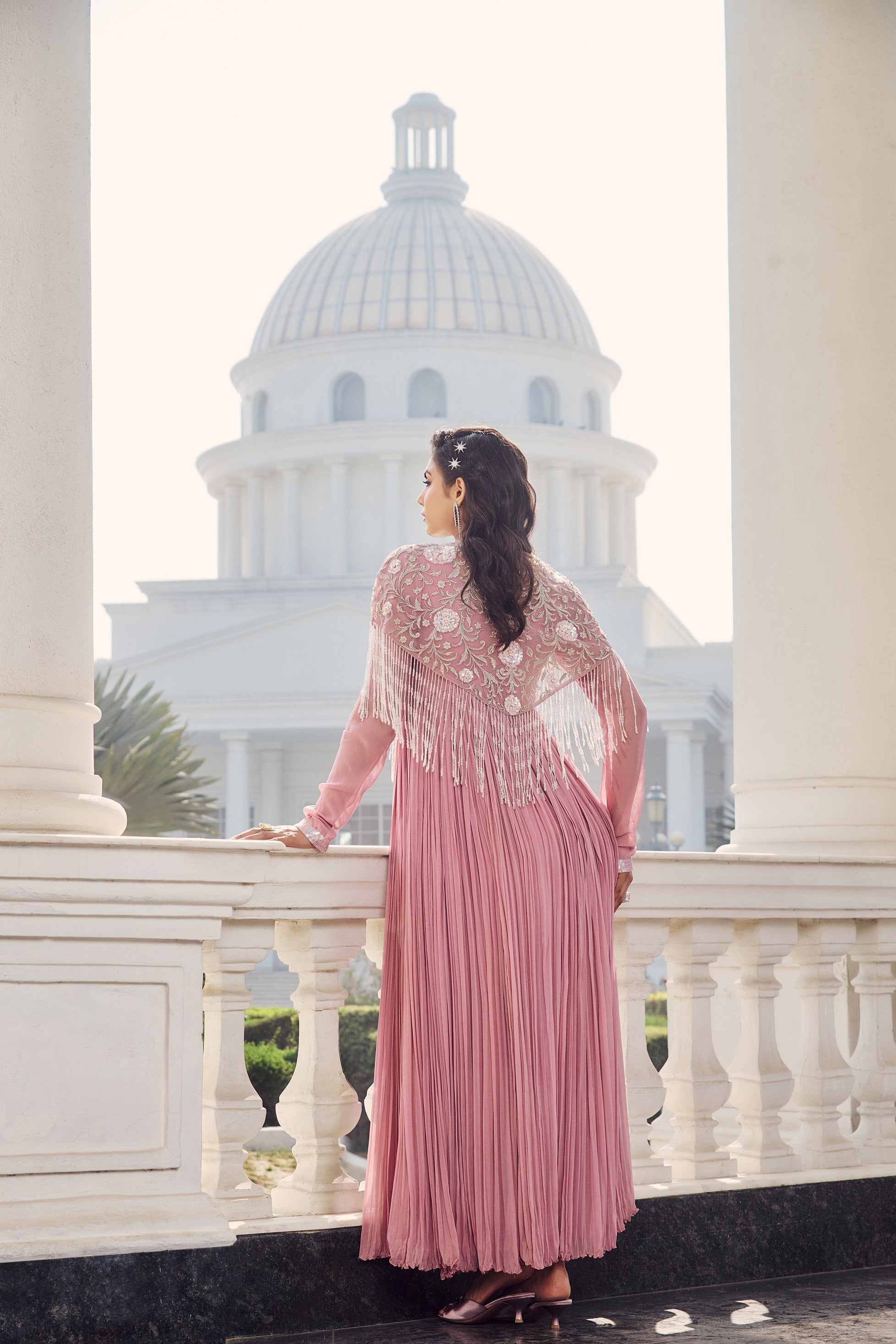 Hand Embelished Rushing Anarkali and Cape