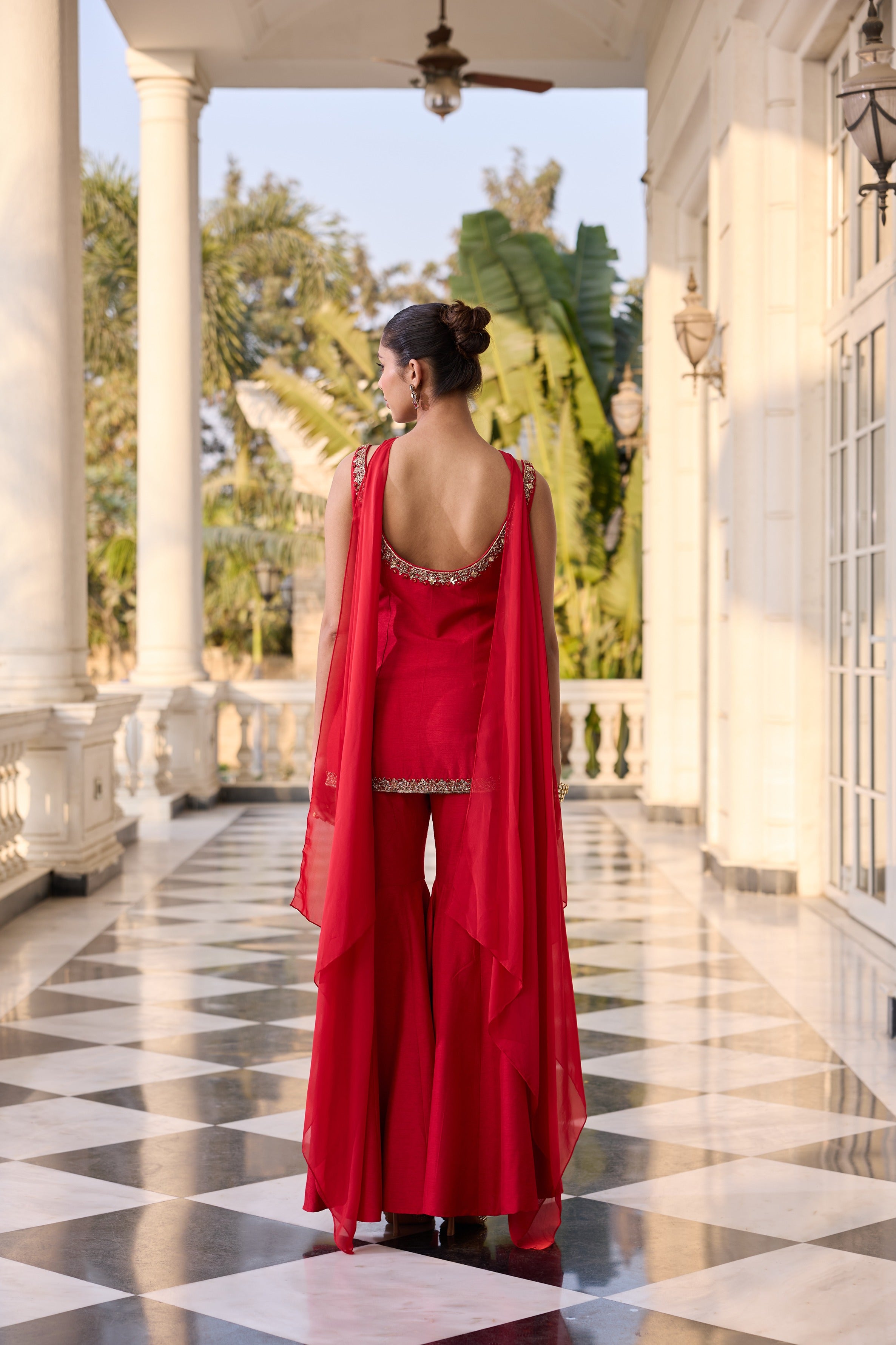 Hand Embellished Short Kurta with Sharara