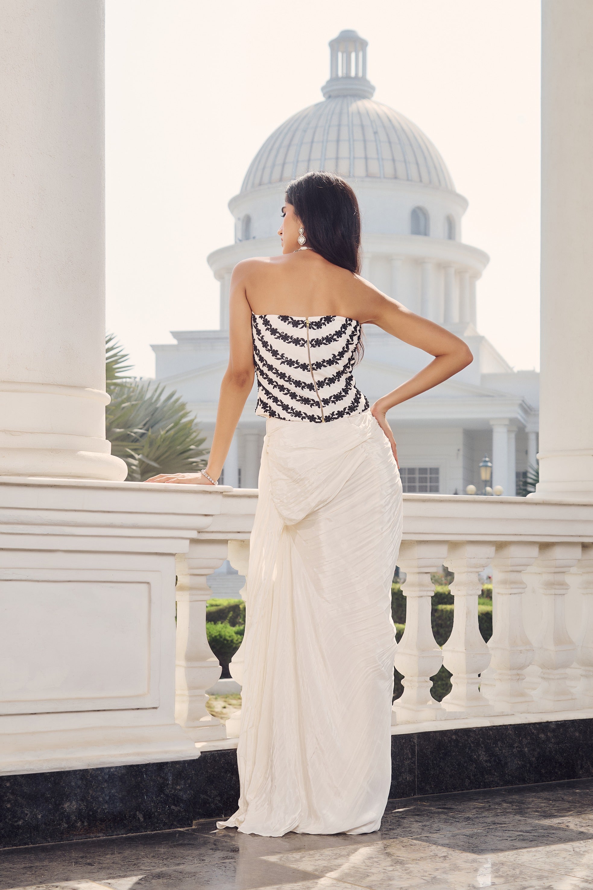 Hand Embelished Corset with Draped Skirt