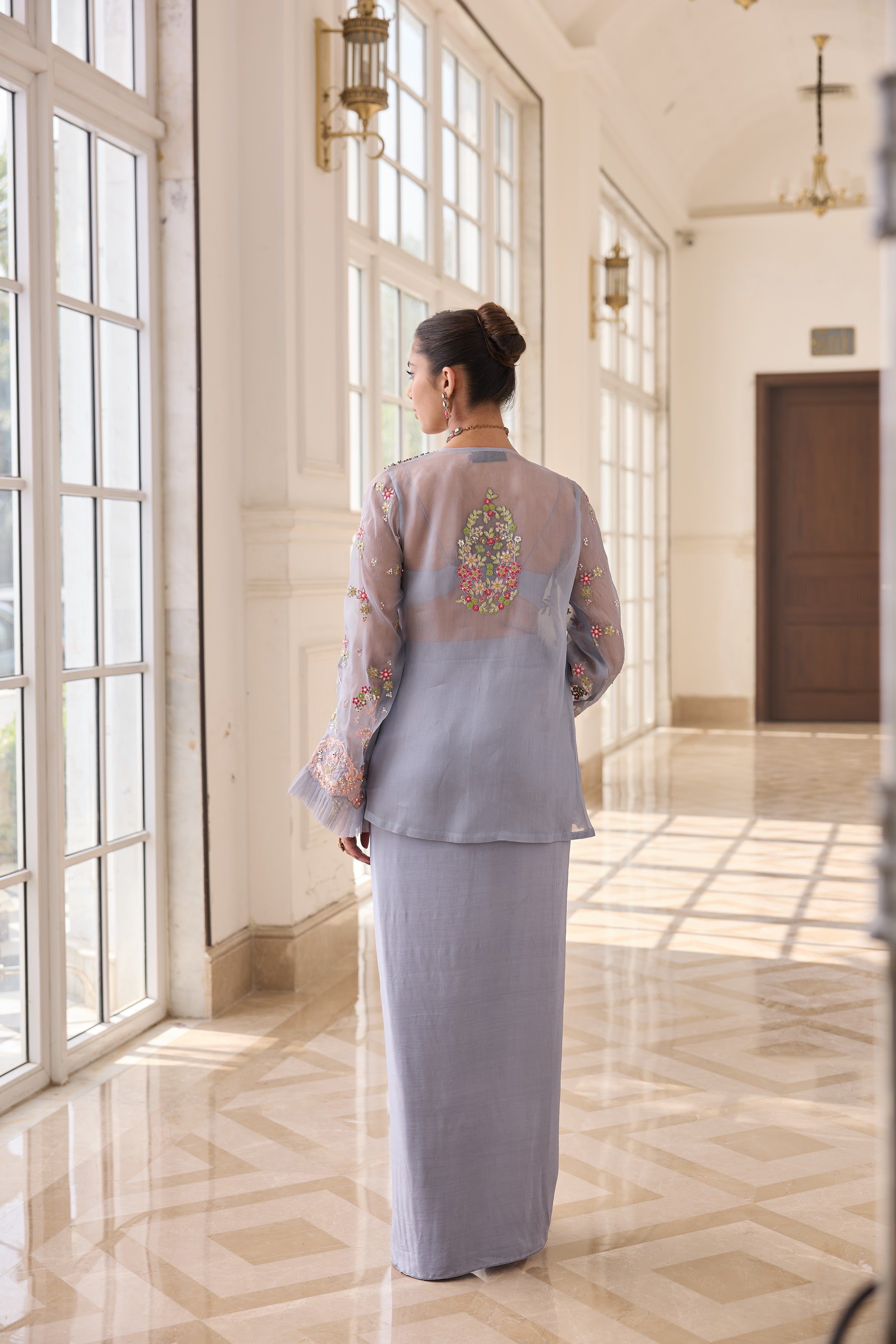 Hand Embroidered Jacket with Doti and Bustier