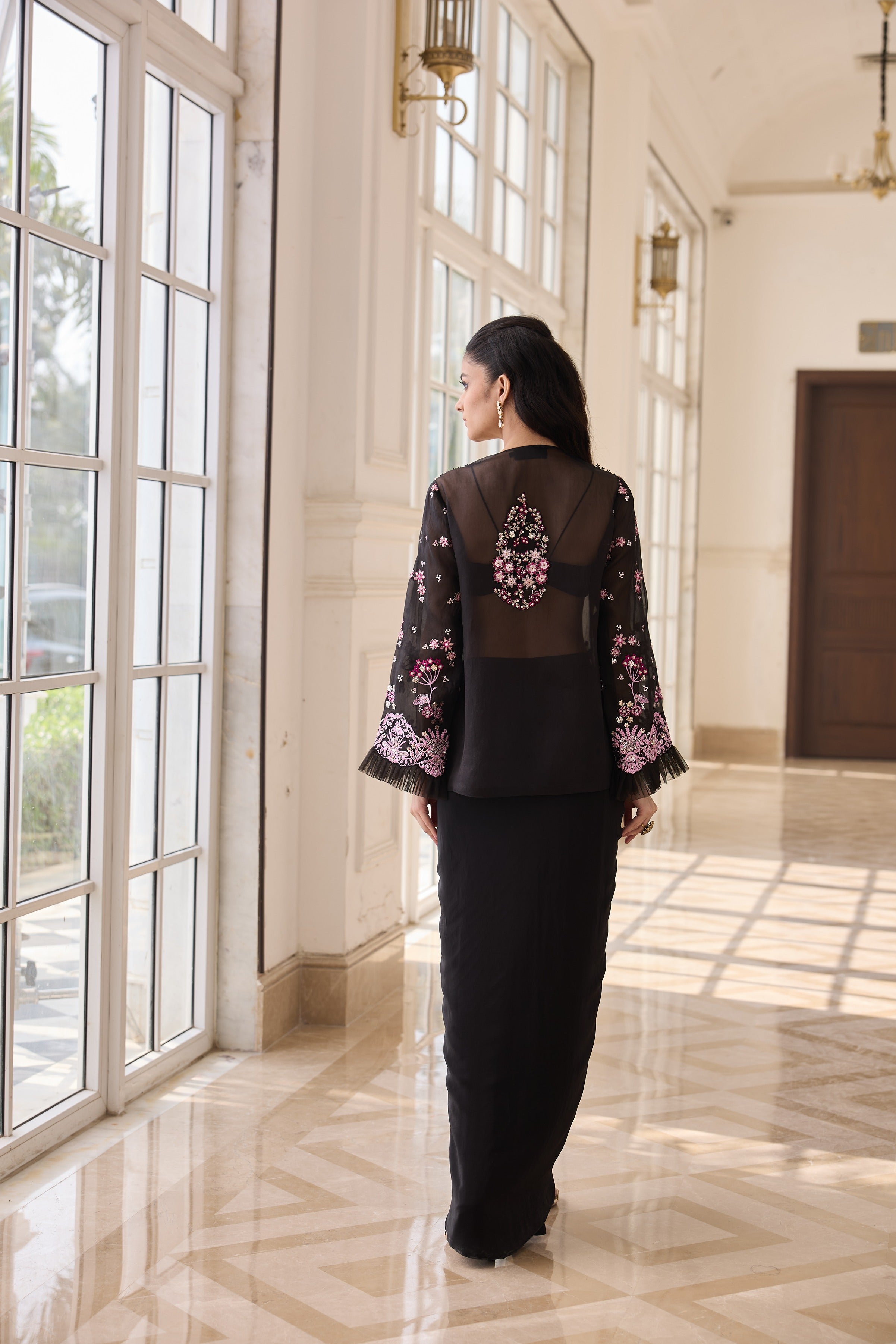 Hand Embroidered Jacket with Doti and Bustier