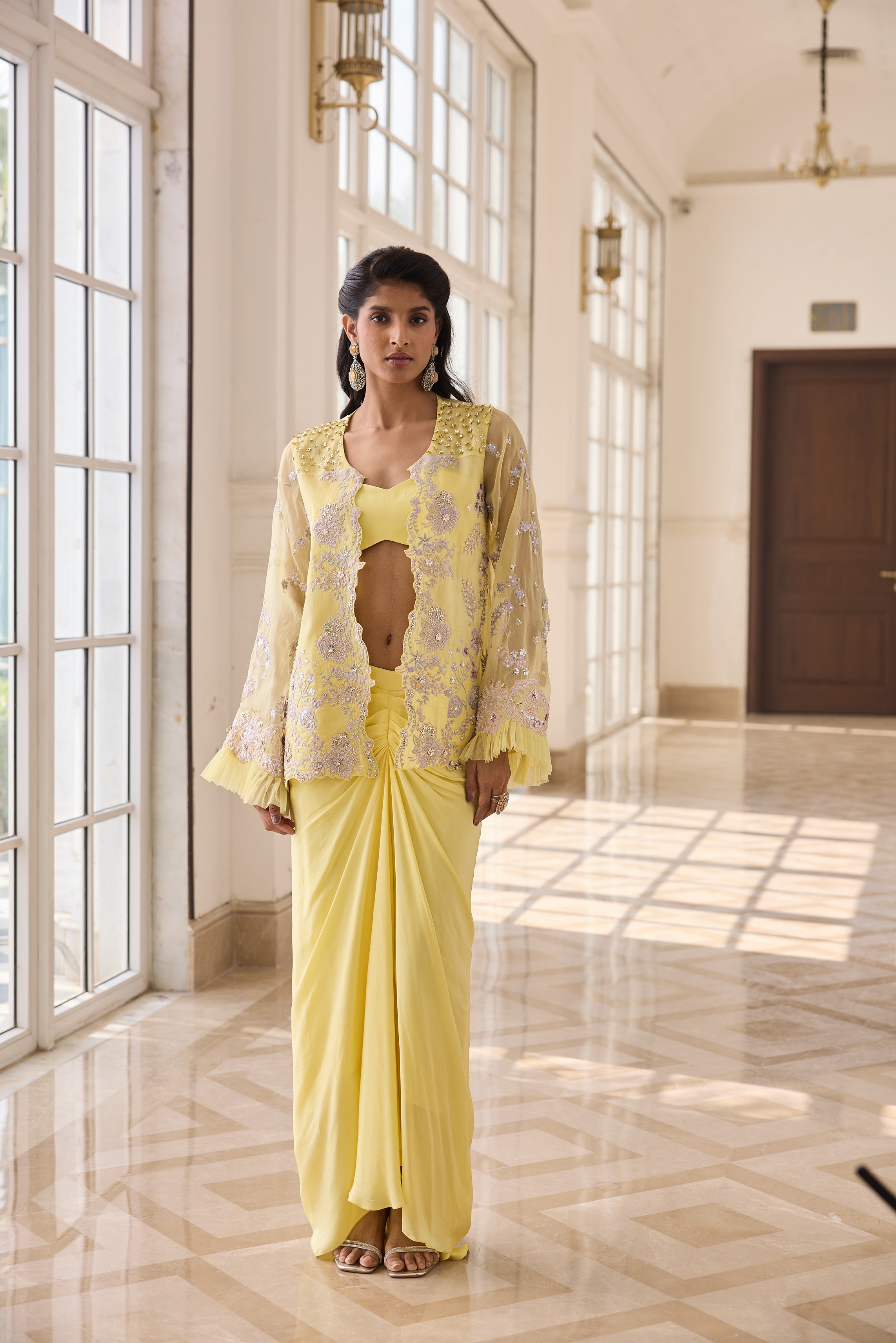 Hand Embroidered Jacket with Doti and Bustier