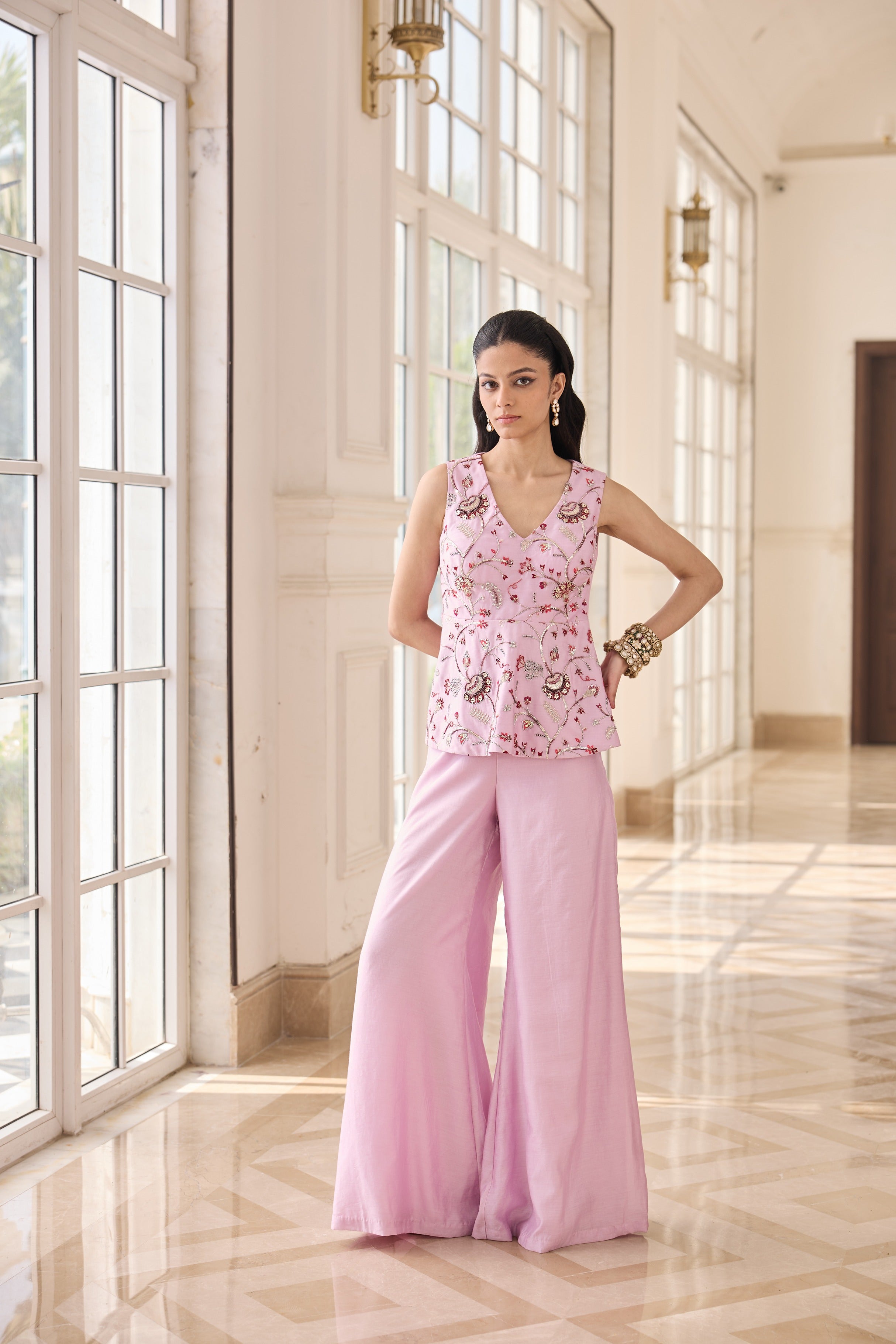 Hand Embroidered Peplum with Trousers