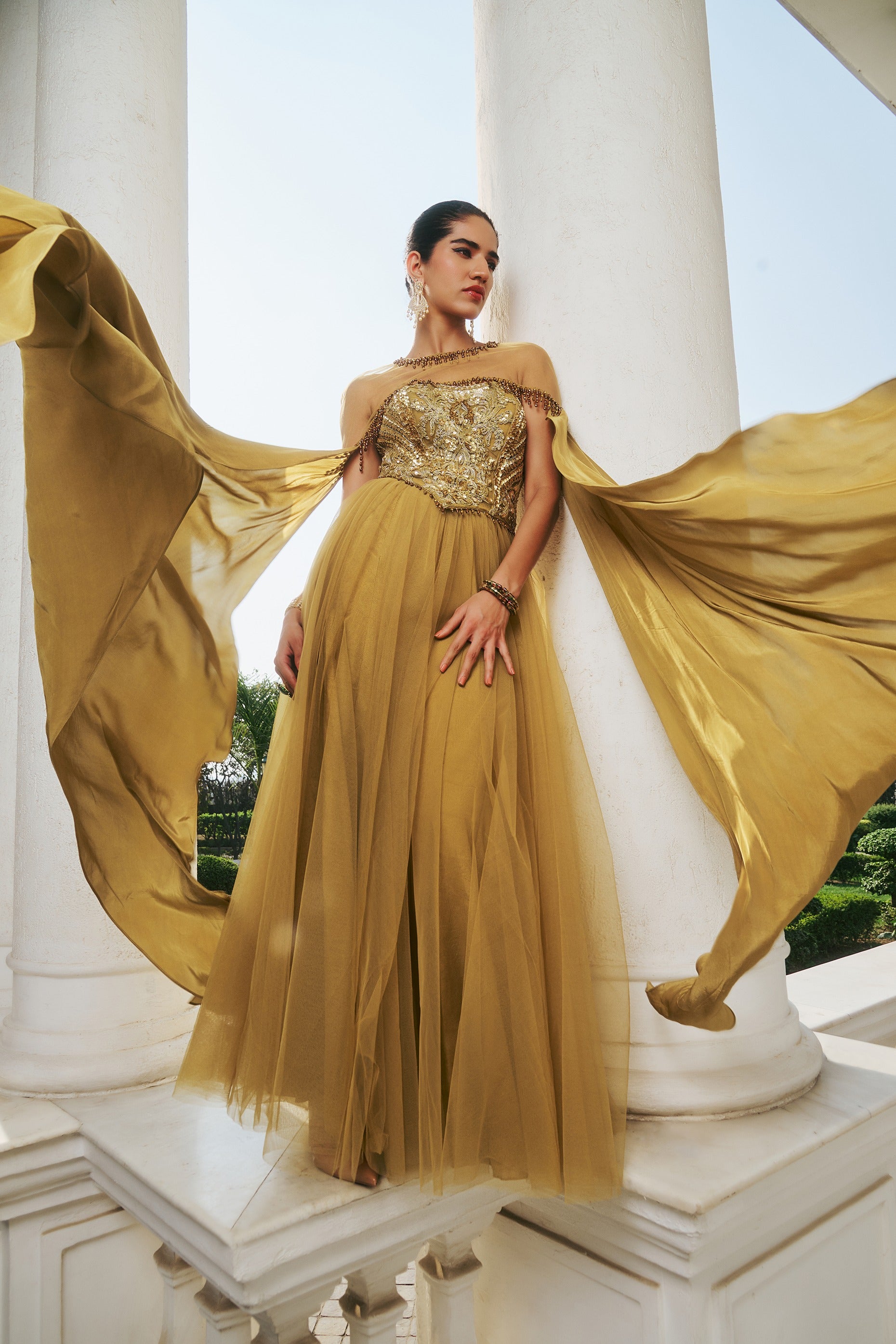 Hand Embroidered and Dori-Work Anarkali with Cape