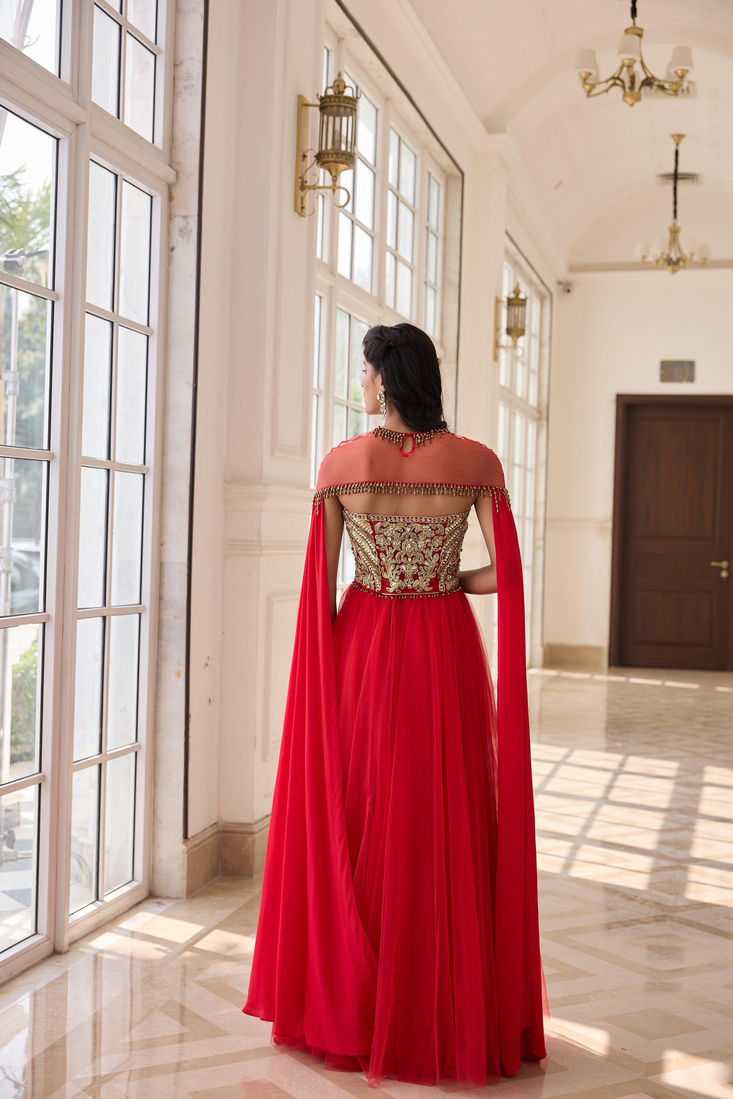 Hand Embroidered and Dori-Work Anarkali with Cape