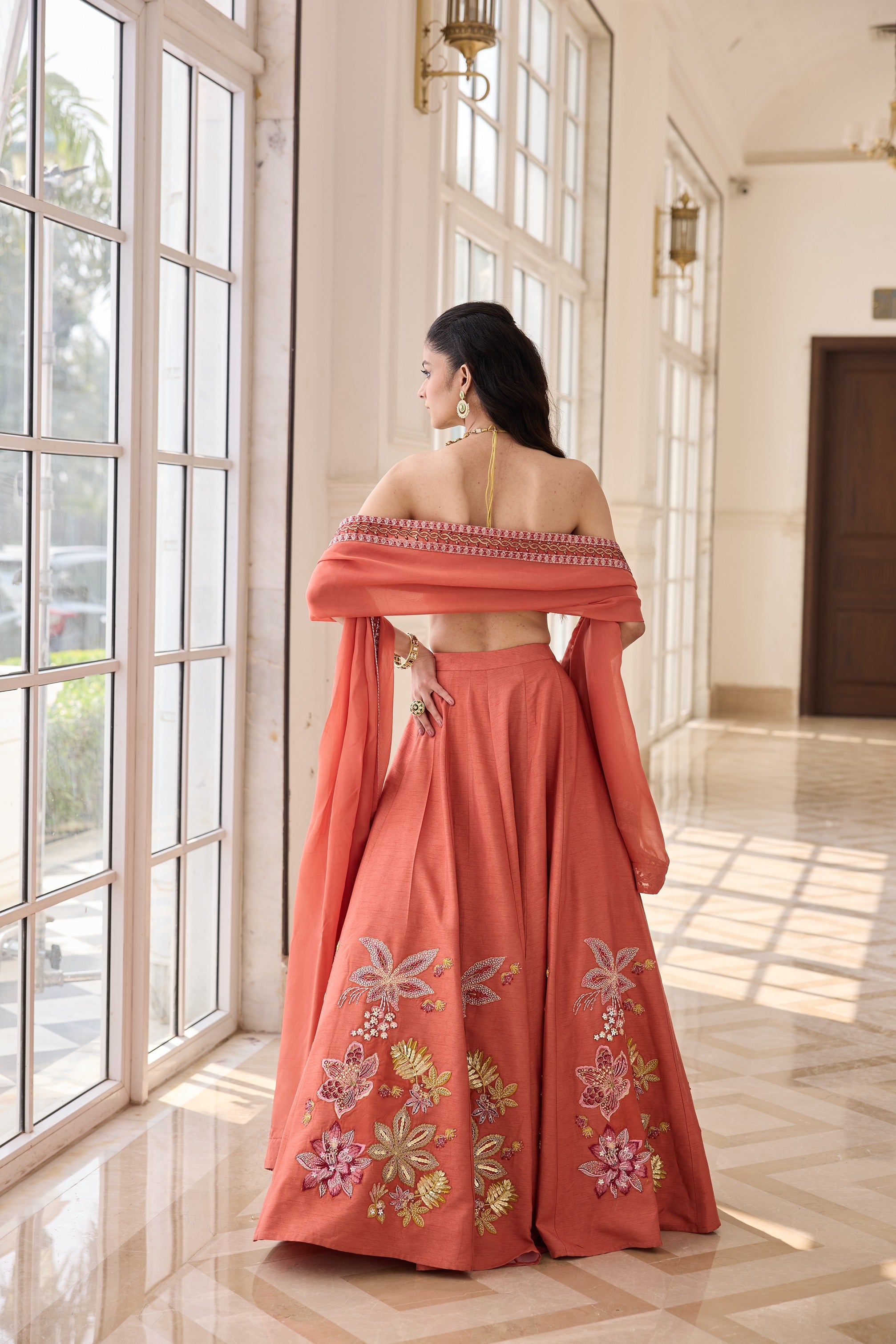 Hand Embellished Lehenga with Twisted Bustier and Dupatta