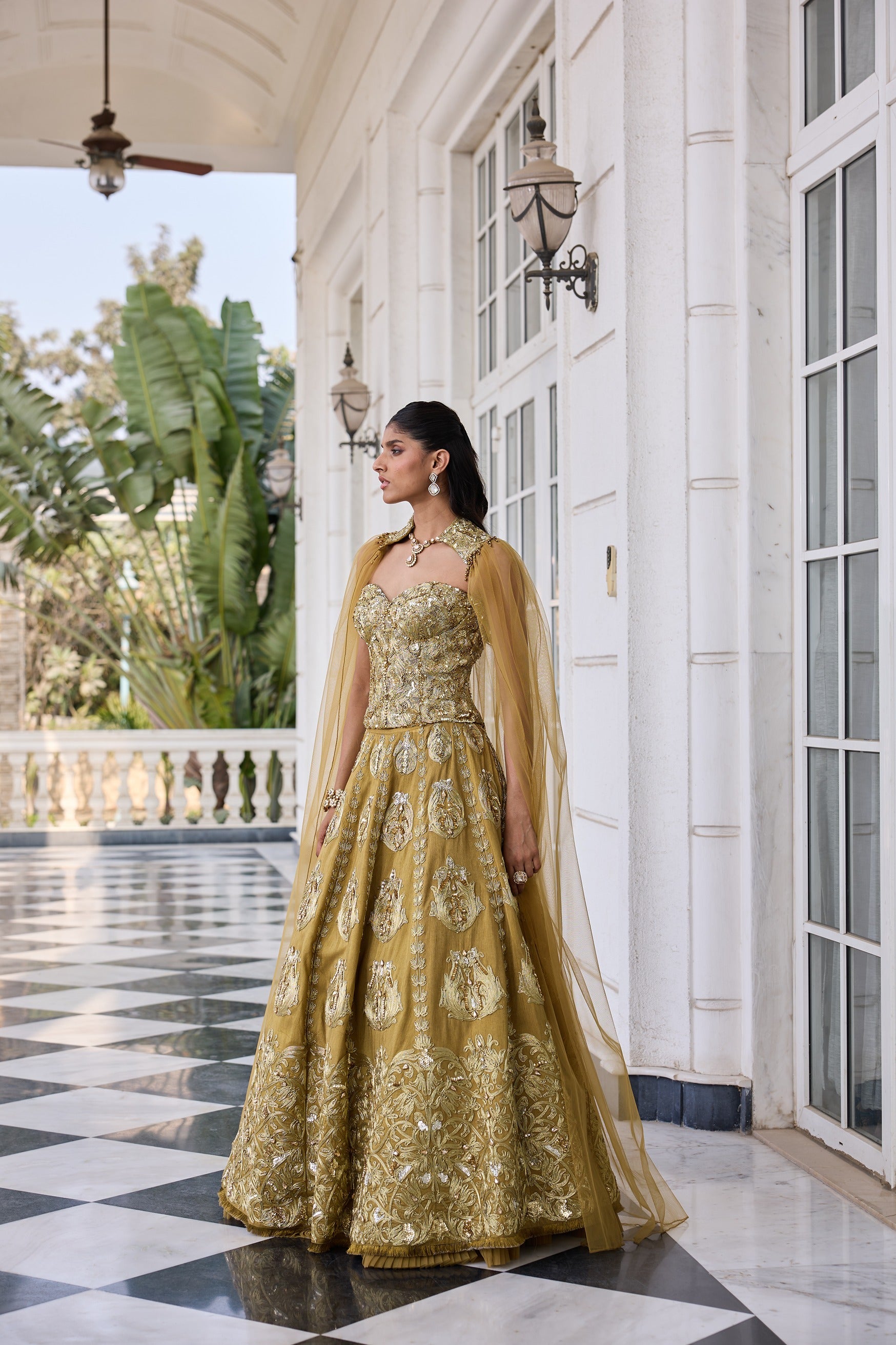 Hand Embelished and Dori-work Corset with Lehenga