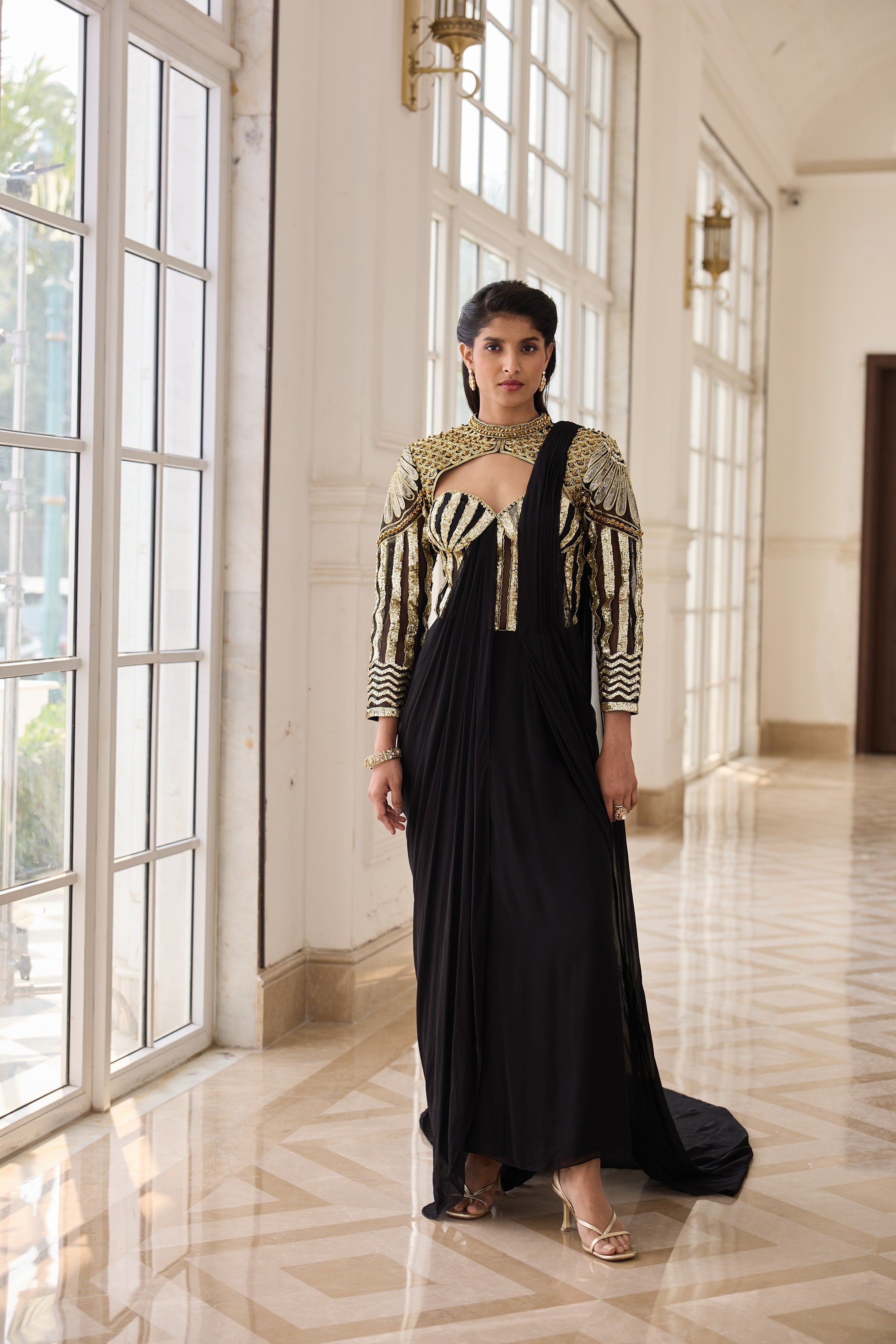 Hand Embelished and Dori-wroked Draped Saree