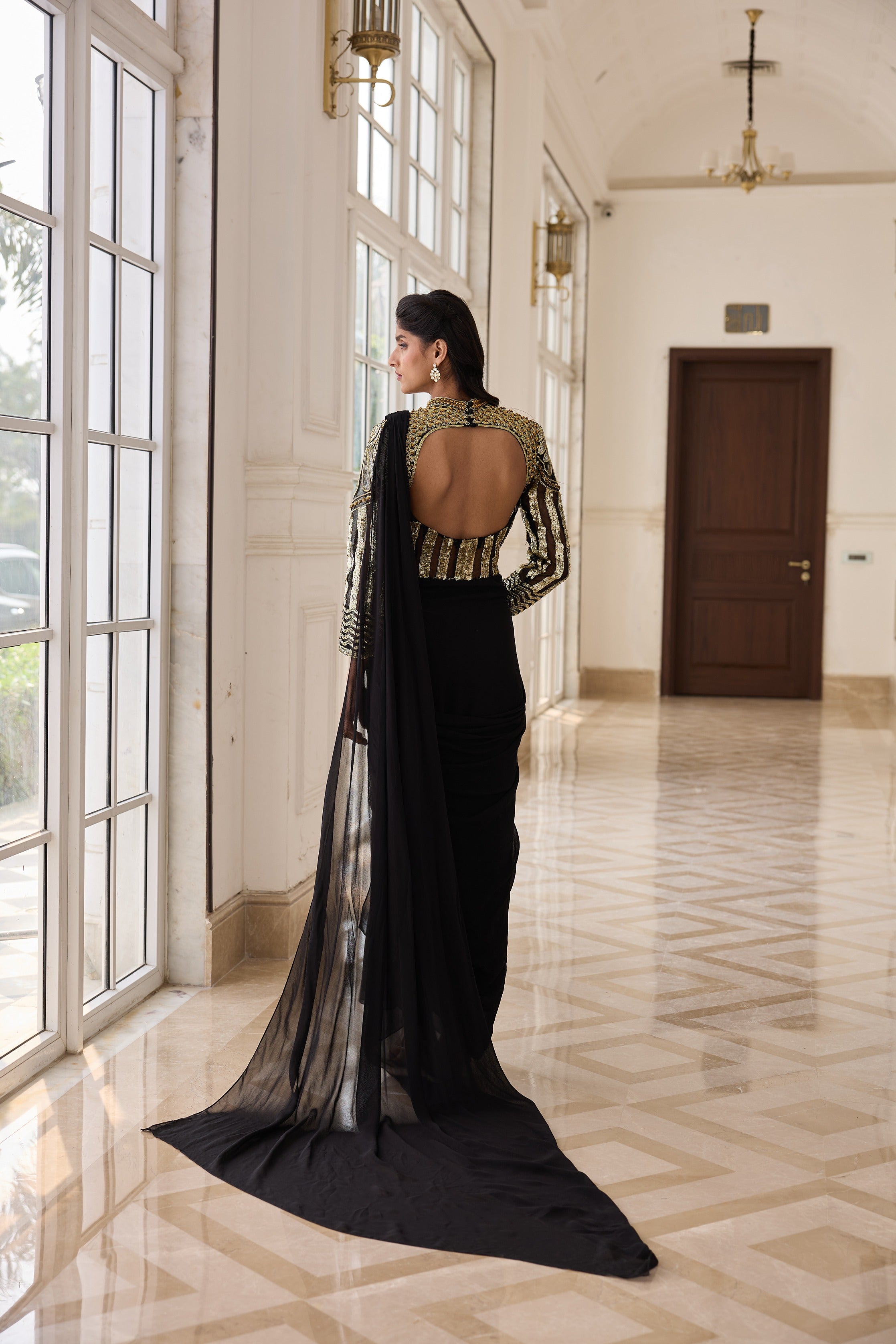 Hand Embelished and Dori-wroked Draped Saree