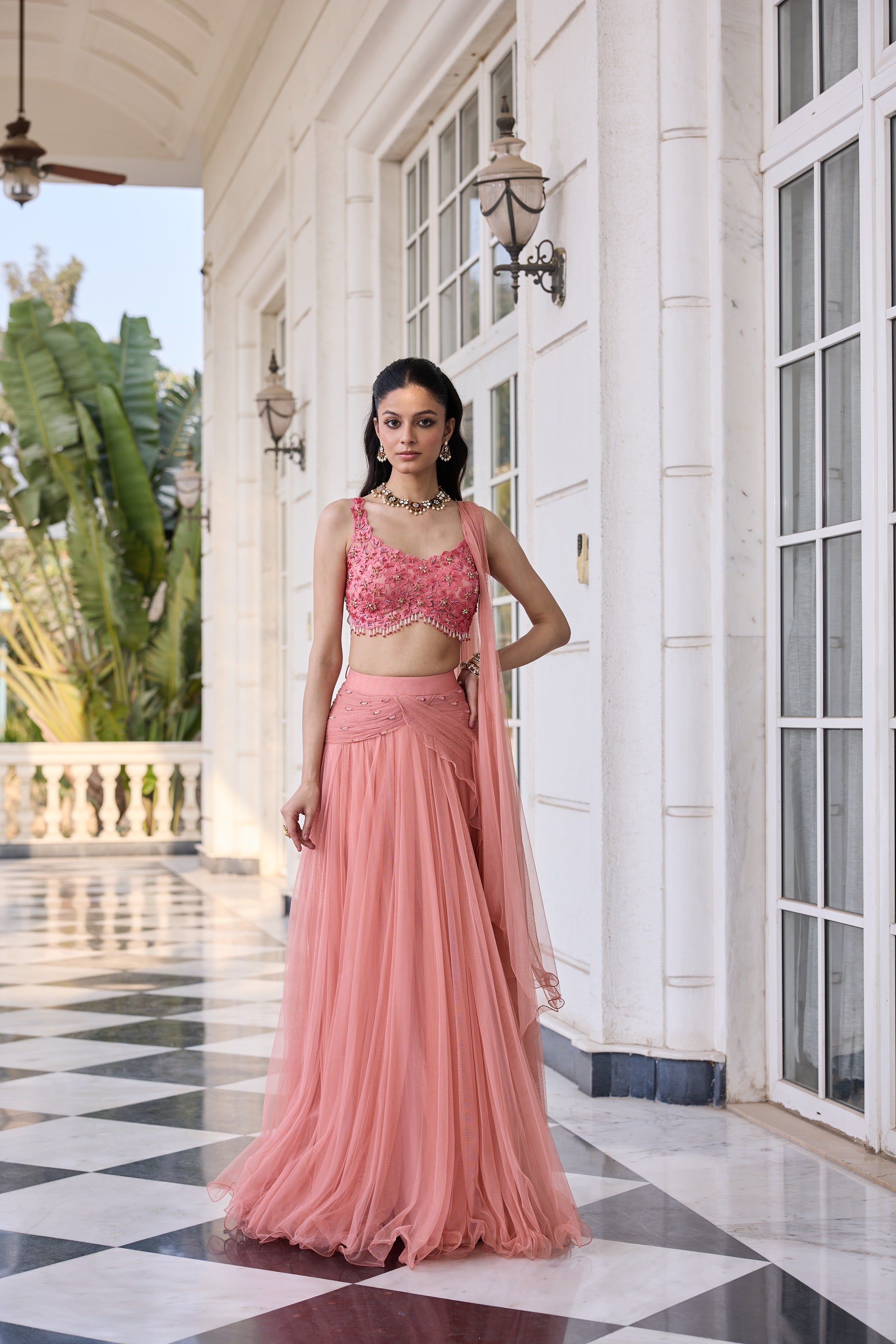 Hand-Embroidered Blouse with Draped Saree