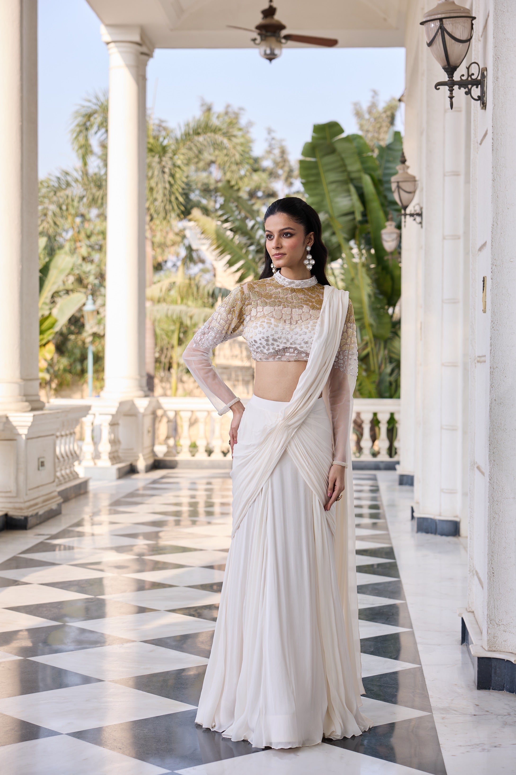 Hand Embellished Blouse with Drape Saree