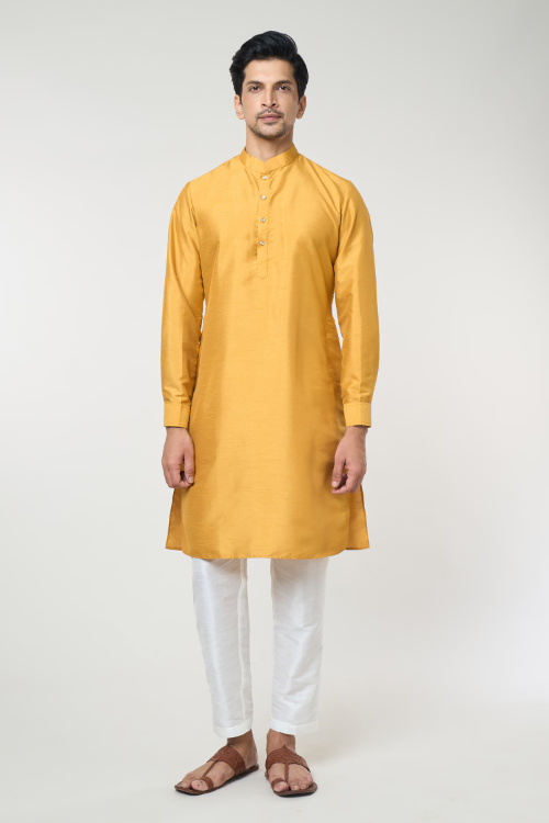 Mustard Embroidered Kurta-Jacket Set