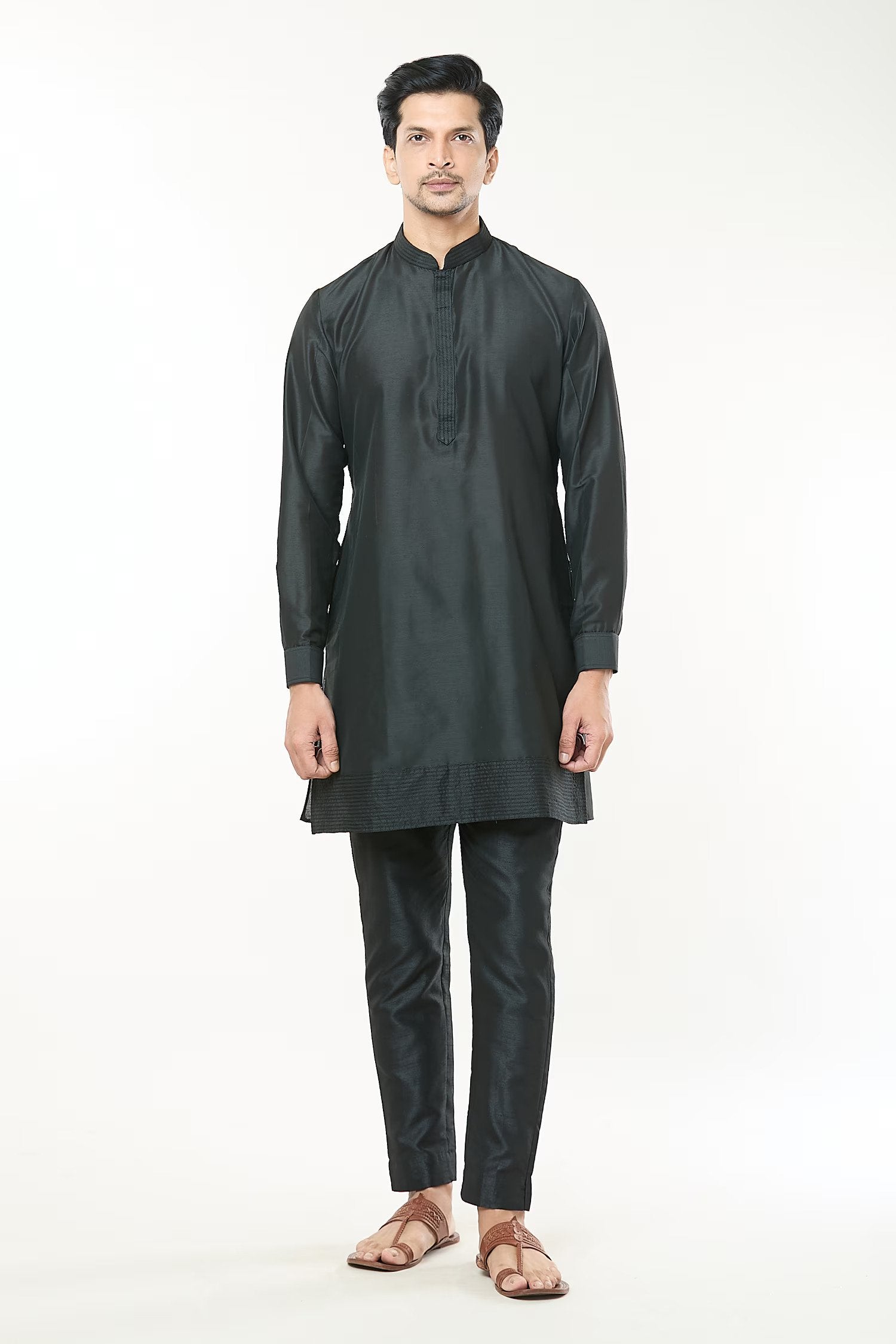 Black Embroidered Kurta-Jacket Set