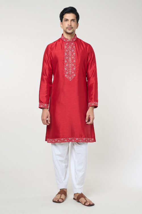 Cherry Red Embroidred Kurta Set