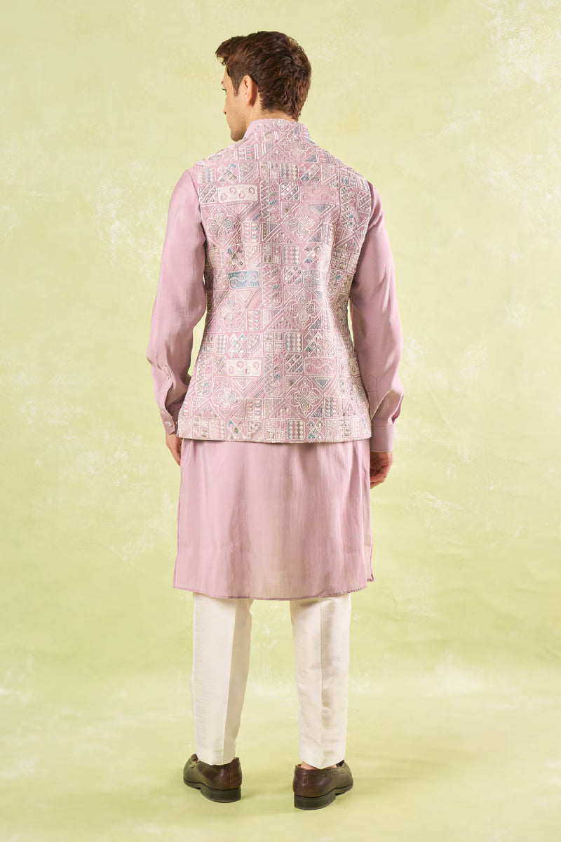 Mauve Embroidered Kurta-Bundi Set