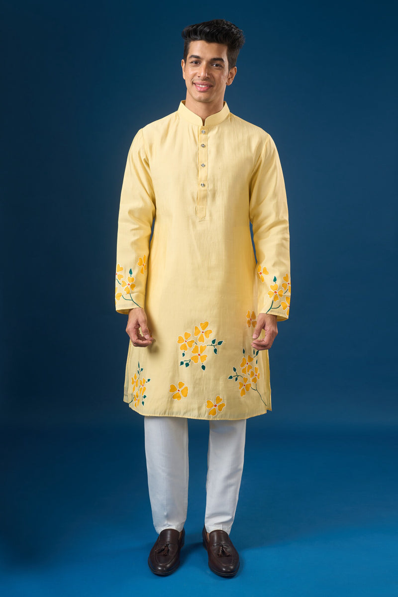 Yellow Floral Printed Kurta Set