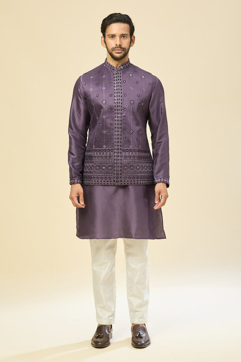 Purple Embroidered Kurta-Jacket Set