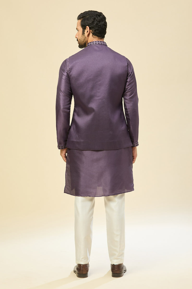 Purple Embroidered Kurta-Jacket Set