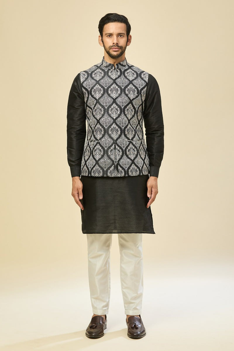 Black Embroidered Kurta-Jacket Set