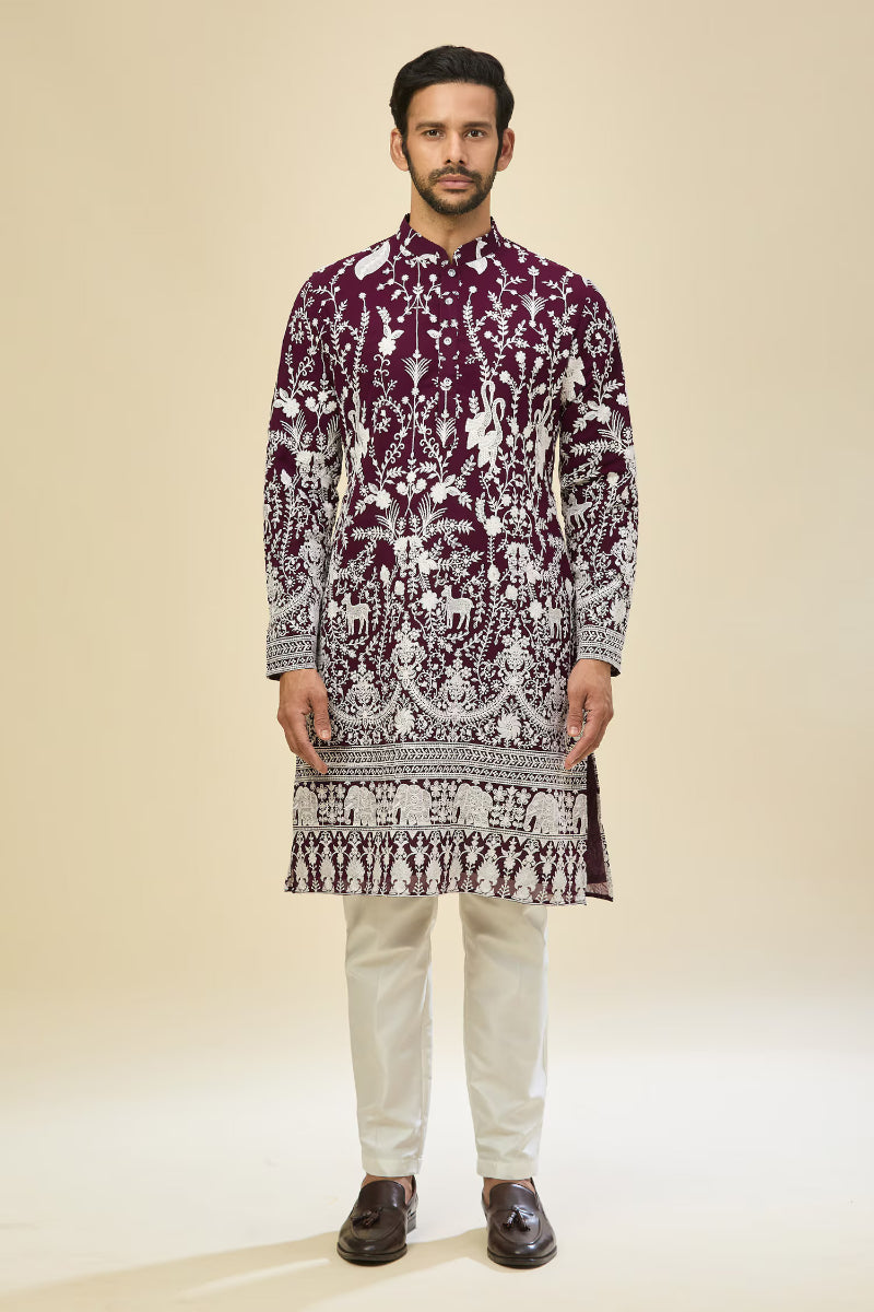 Purple Embroidered Kurta Set