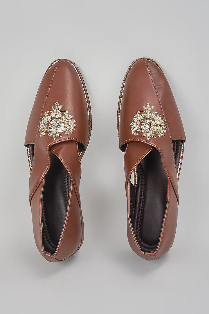 Brown Embroidered Peshawaris