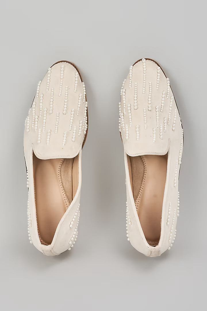 Off White Embroidered Loafers