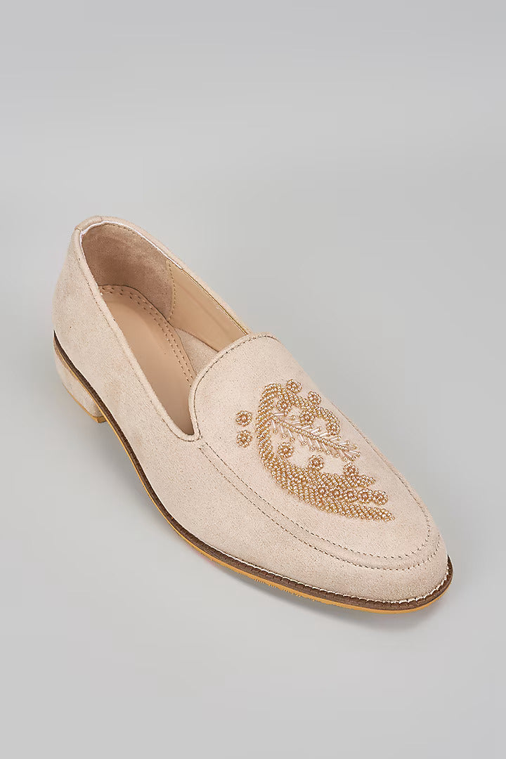 Nude Embroidered Loafers