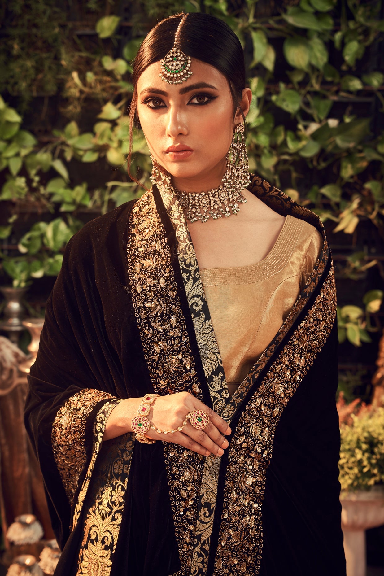 Gold & Black Embroidered Lehenga Set