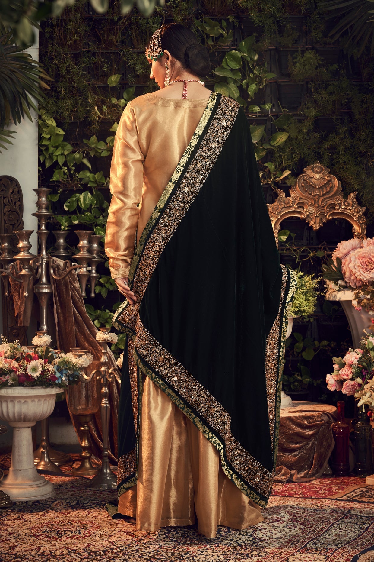 Gold & Emerald Green Zardosi Embroidered Gharara Set