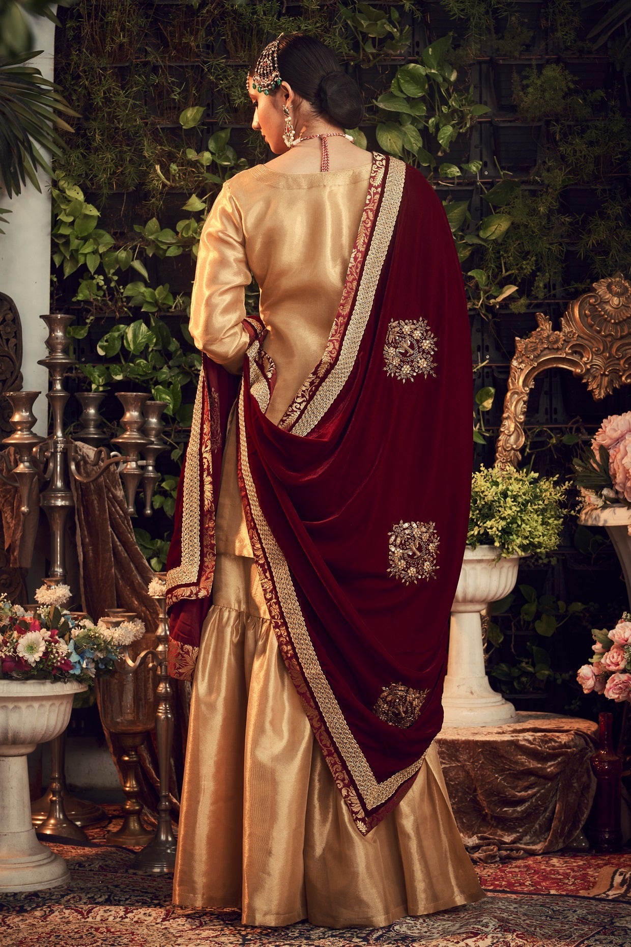 Gold & Maroon Embroidered Gharara Set