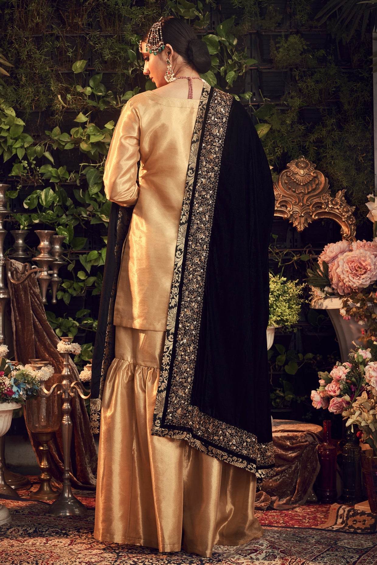 Gold & Black Embroidered Gharara Set