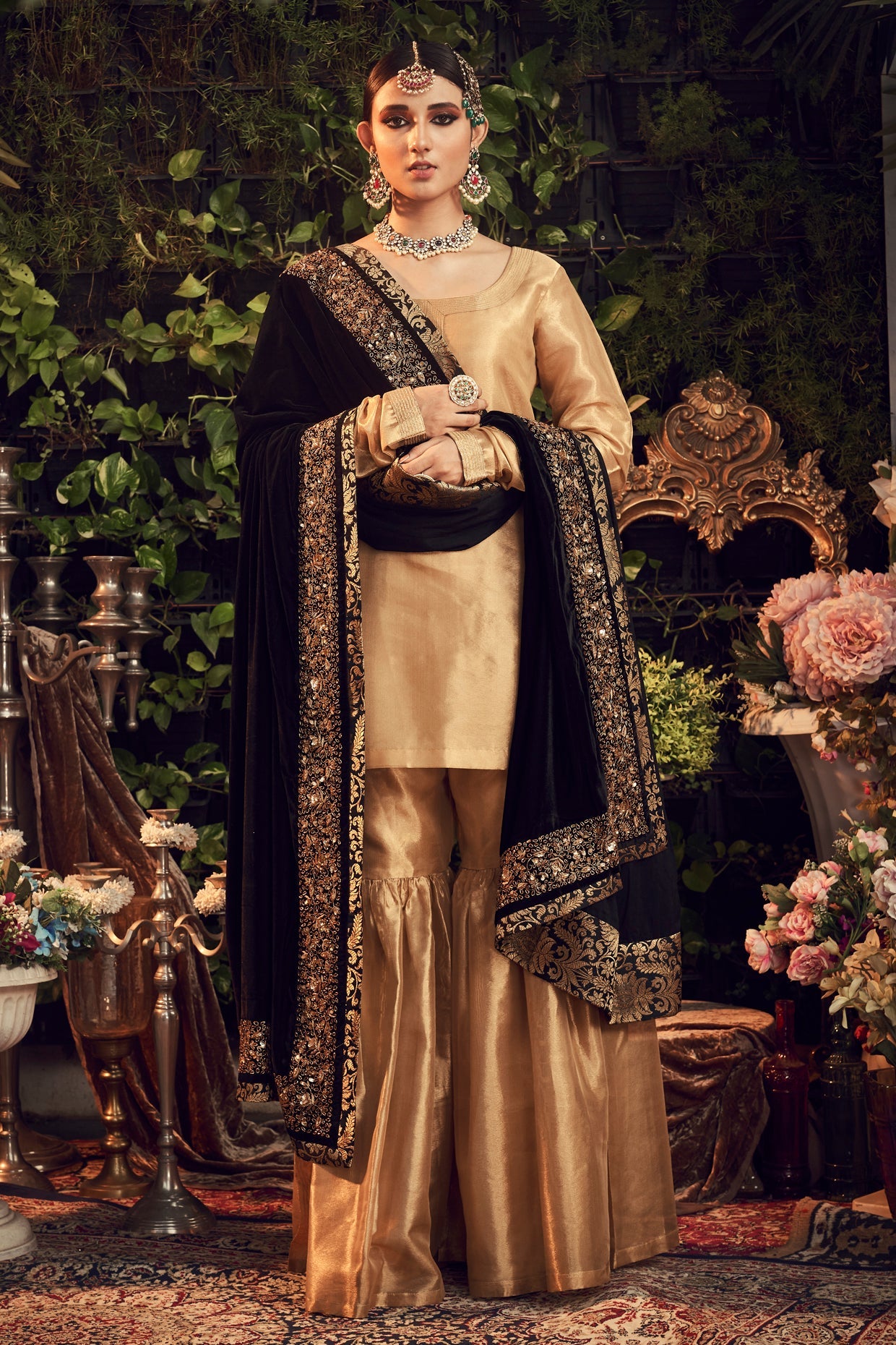 Gold & Black Embroidered Gharara Set