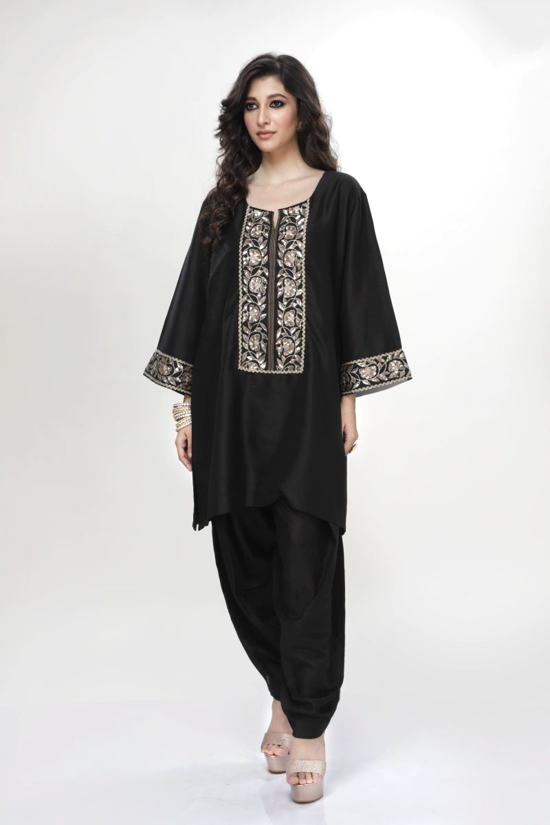 Black Dogri Kurta With Black Dhoti Salwar