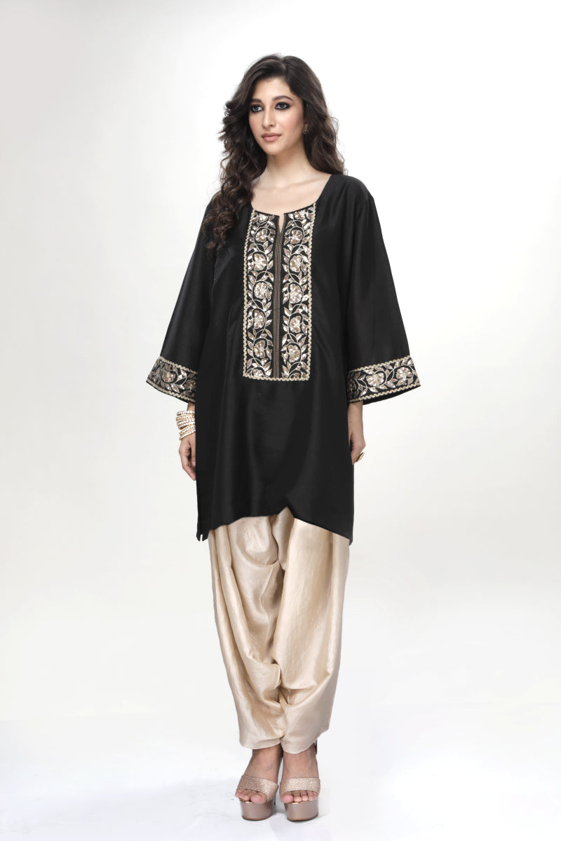 Black Dogri Kurta With Almond Dhoti Salwar