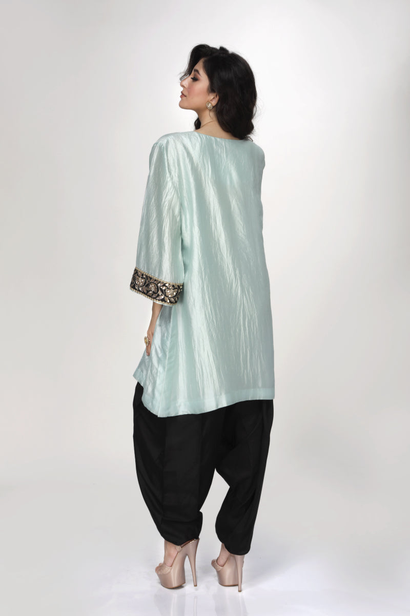 Powder Blue Dogri Kurta With Black Dhoti Salwar