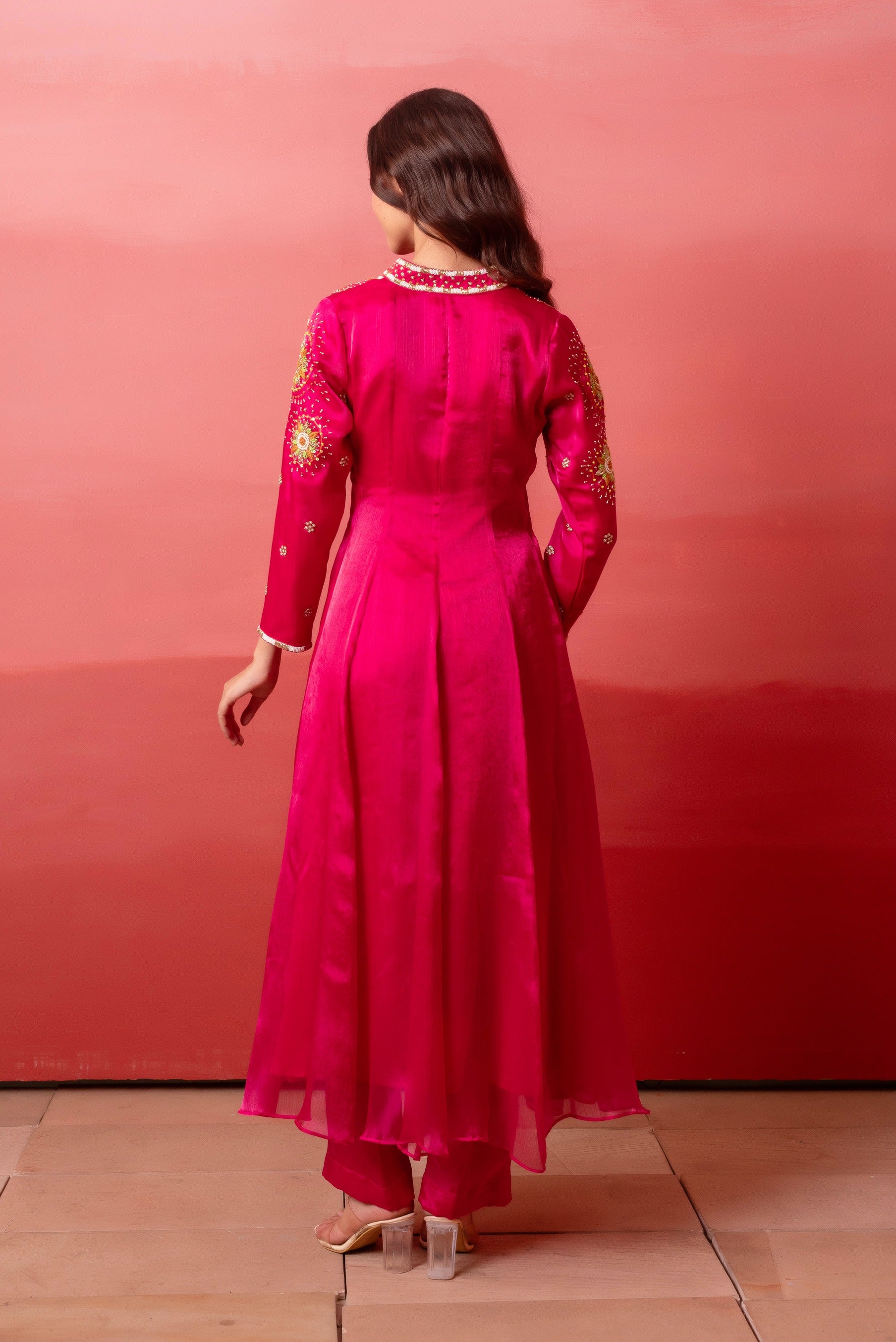 Rani Organza Handwork Anarkali Set With Organza Dupatta