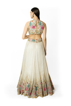 Adha Ivory Georgette Gown- back view