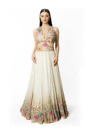 Adha Ivory Georgette Gown- front view