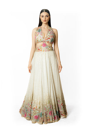 Adha Ivory Georgette Gown- front view