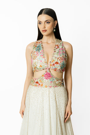 Adha Ivory Georgette Gown- front view