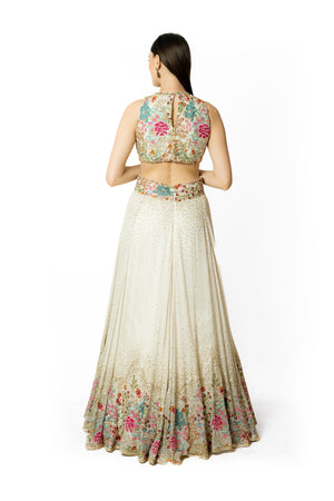 Adha Ivory Georgette Gown- back view